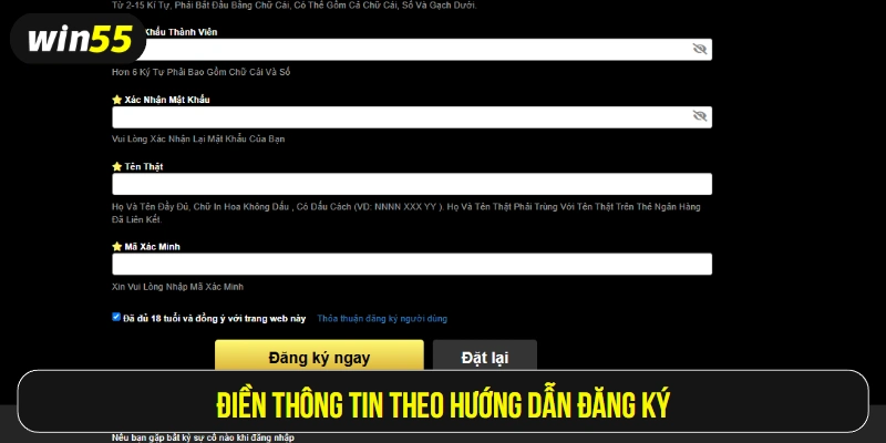 Điền thông tin theo hướng dẫn đăng ký