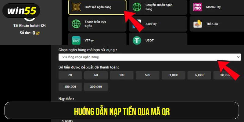 Hướng dẫn nạp tiền qua mã QR