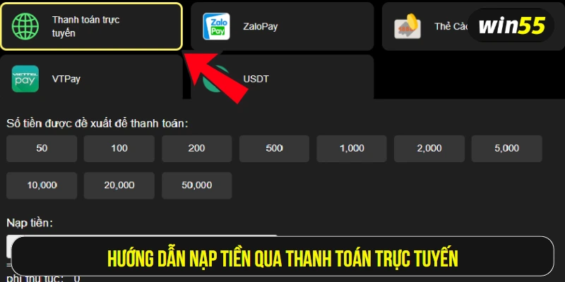 Hướng dẫn nạp tiền qua thanh toán trực tuyến