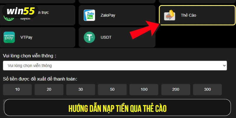 Hướng dẫn nạp tiền qua thẻ cào