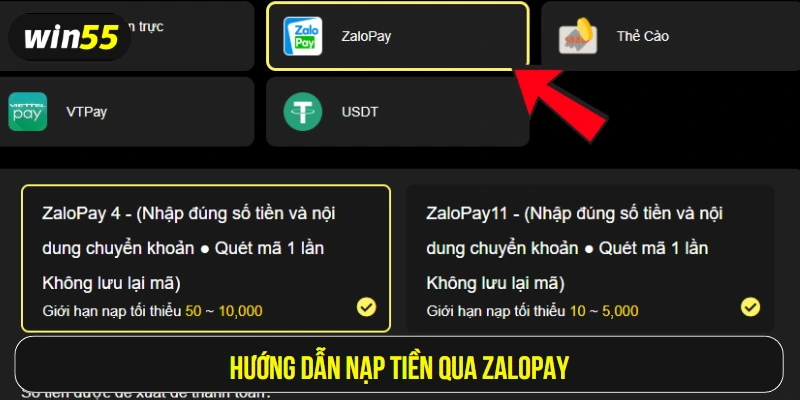 Hướng dẫn nạp tiền qua Zalopay